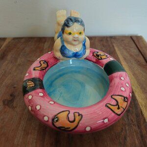 Vintage Dip And Salsa Bowl Swimming Pool Party Floaty Ceramic Retro Summer Decor